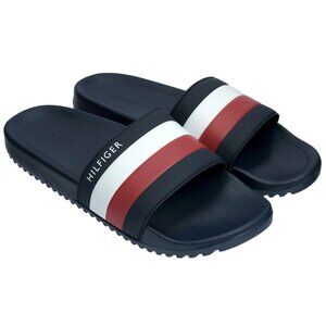 NWT Tommy Hilfiger Men's Striped Slides Rozi Dark Blue Size 8